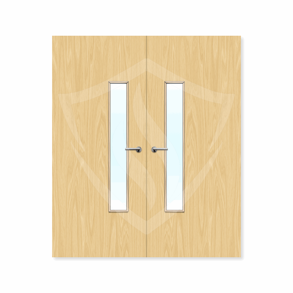 Internal Bespoke Ash Veneer 18g Glazed Double Fd30 fire Door Clear Glass / Ash Veneer / Up to 2135mm x 915mm x 44mm Premier Fire Doors