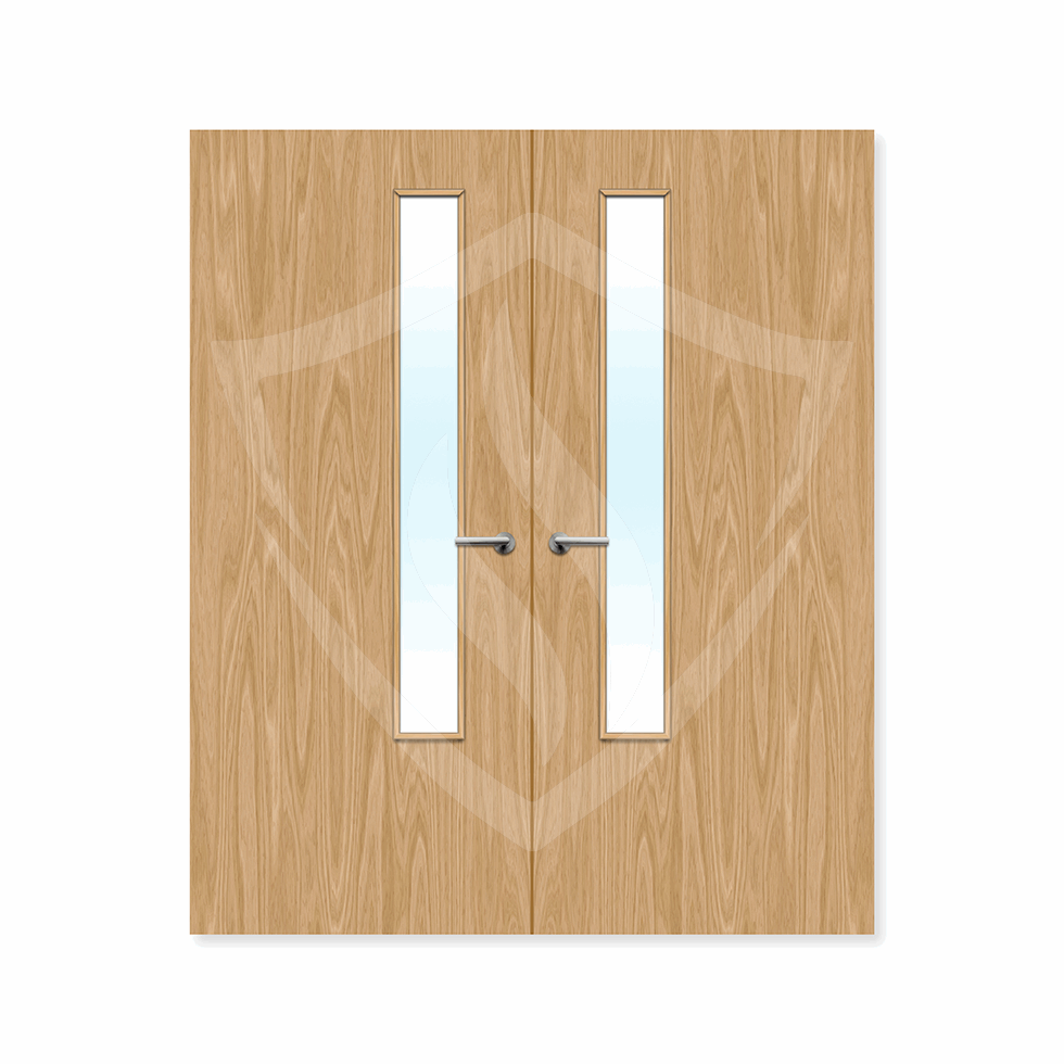 Internal Bespoke Oak Veneer 20g Glazed Double Fd30 fire Door Clear Glass / Oak Veneer / Up to 2135mm x 915mm x 44mm Premier Fire Doors