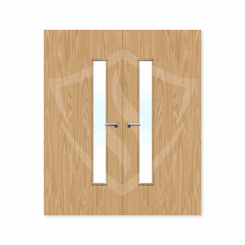 Internal Bespoke Oak Veneer 25g Glazed Double Fd30 fire Door Clear Glass / Oak Veneer / Up to 2135mm x 915mm x 44mm Premier Fire Doors