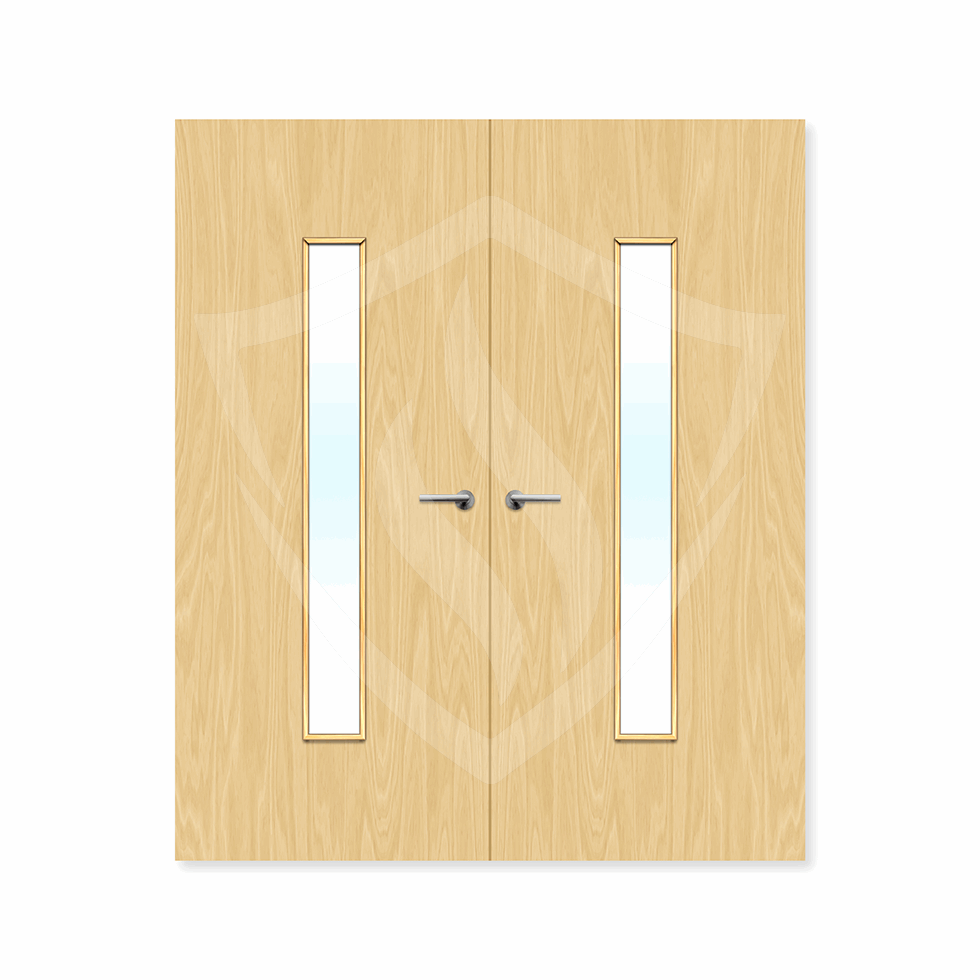 Internal Bespoke Ash Veneer 29g Glazed Double Fd30 fire Door Clear Glass / Ash Veneer / Up to 2135mm x 915mm x 44mm Premier Fire Doors