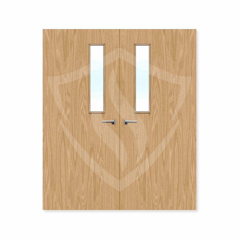 Internal Bespoke Oak Veneer 3g Glazed Double Fd30 fire Door Clear Glass / Oak Veneer / Up to 2135mm x 915mm x 44mm Premier Fire Doors