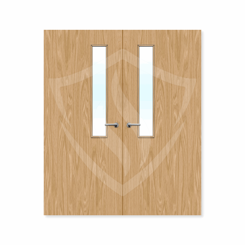 Internal Bespoke Oak Veneer 7g Glazed Double Fd30 fire Door Clear Glass / Oak Veneer / Up to 2135mm x 915mm x 44mm Premier Fire Doors