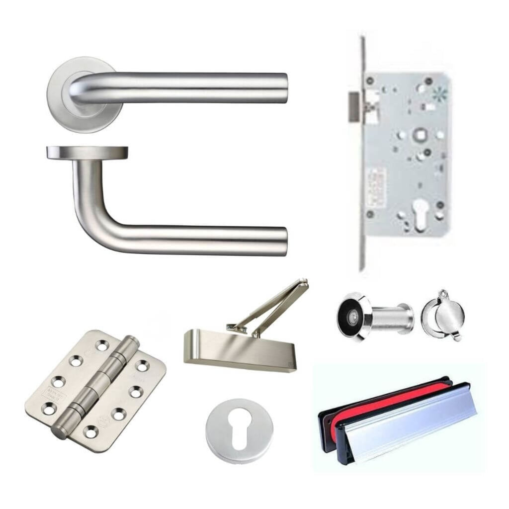 Ironmongery fire Door Kit - Lever Escape Lock Letterplate Pack B / Stainless Steel Premier Fire Doors