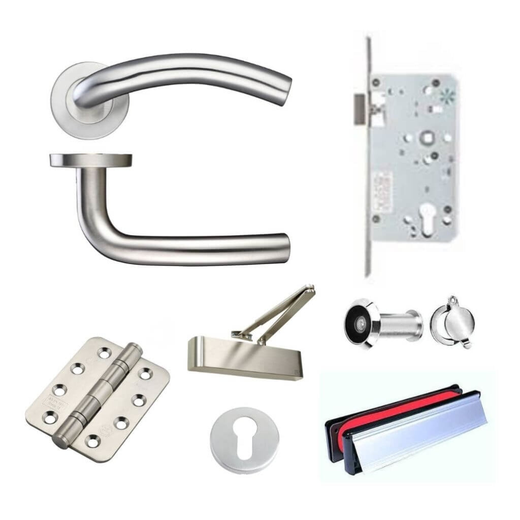 Ironmongery fire Door Kit - Lever Escape Lock Letterplate Pack D / Stainless Steel Premier Fire Doors